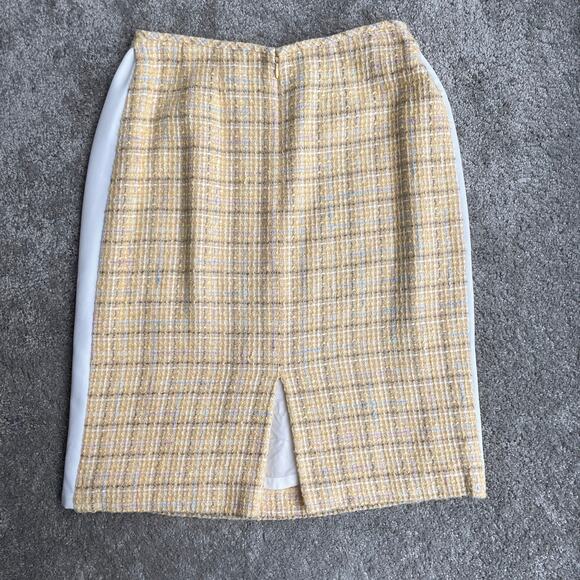 90s Vintage Yellow Plaid Tweed Pencil Skirt Sz 4-6 Pastel Light Academia Preppy - Picture 12 of 12